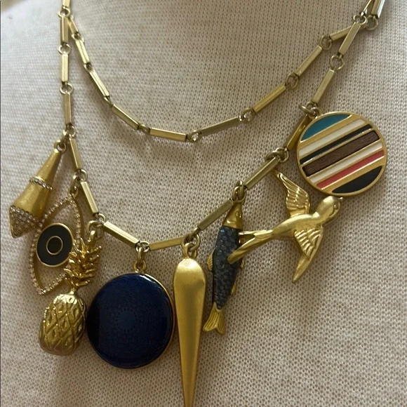 Stella & Dot Gold and Blue Statement Necklace - Picture 2 of 5